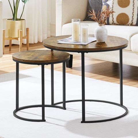 Amazon.com: Yaheetech Nesting Coffee Table Retro Nesting Table For ... regarding Set Of 2 Retro Nesting Console Tables With Wood Tops And Black Iron Bases