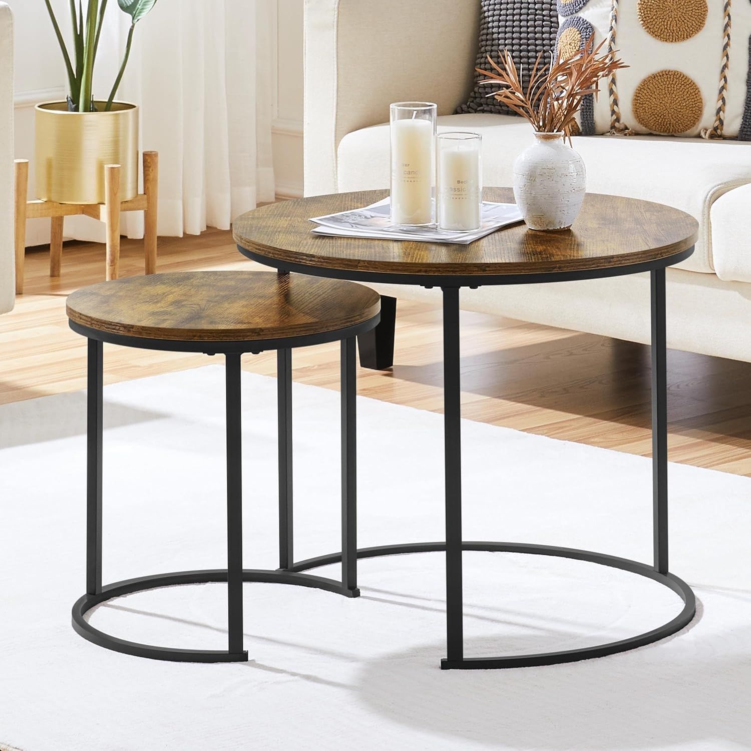 Amazon.com: Yaheetech Nesting Coffee Table Retro Nesting Table For ... with regard to How Nested Metal Side Tables Can Enhance Your Home's Flow