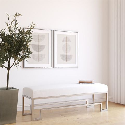 American Home Classic Laurence Steel And Fabric Bench In Silver And ... with regard to Laurence Bench, Silver And Black, Polish Steel