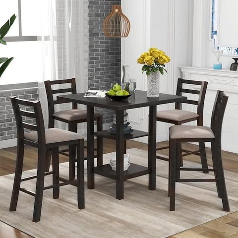 Anbazar 5-Piece Espresso Wood Counter Height Dining Table Set 4-Seats ... regarding Beyond the Surface Exploring the Design and Functionality of Espresso Wood Dining Tables with Storage