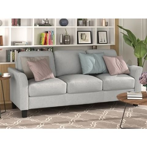 Aoolive 3-Seat Sofa Living Room Linen Fabric Sofa (Light Gray) - Bed ... with regard to Bhutan Sofa Light Gray