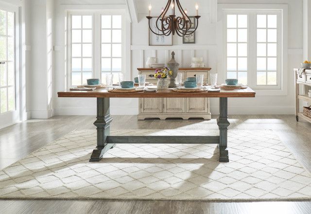 Arbor Hill Two-Tone Rectangular Trestle Base Dining Table - Farmhouse ... intended for Understanding the Appeal of the Arbor Hill Two-Tone Finish