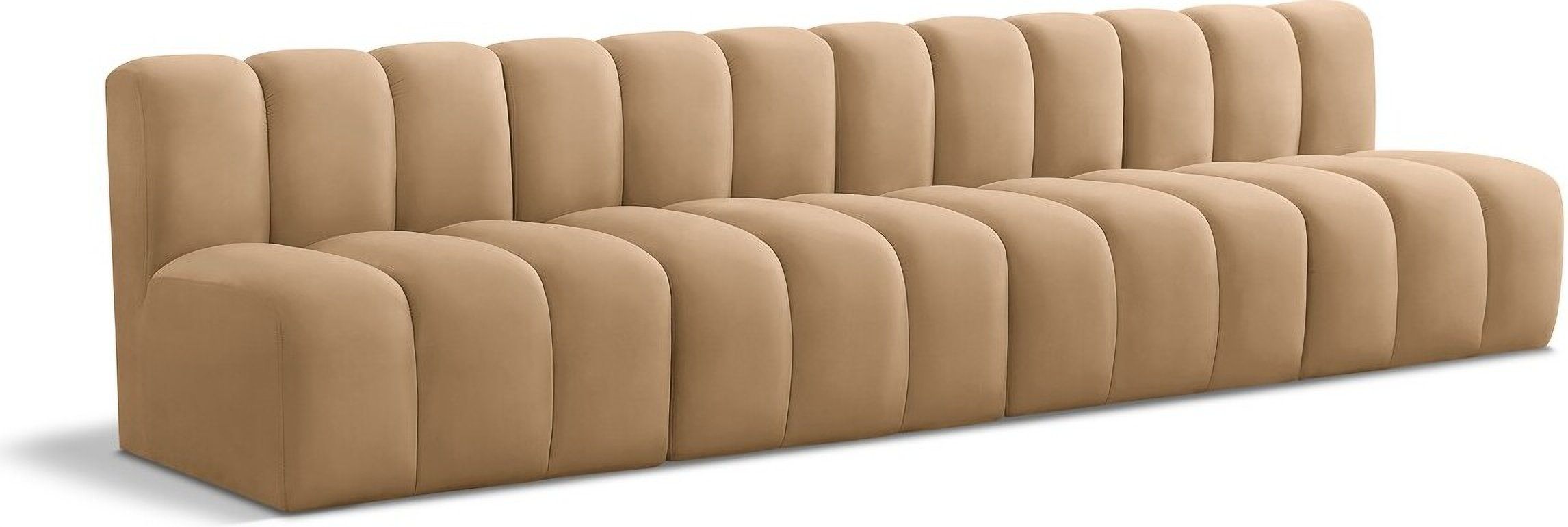 Arc Velvet 4 Seater Modular Sofa In Camel By Meridian | 1Stopbedrooms throughout Arc Velvet Upholstered 4-Pc. Modular Sofa, Camel