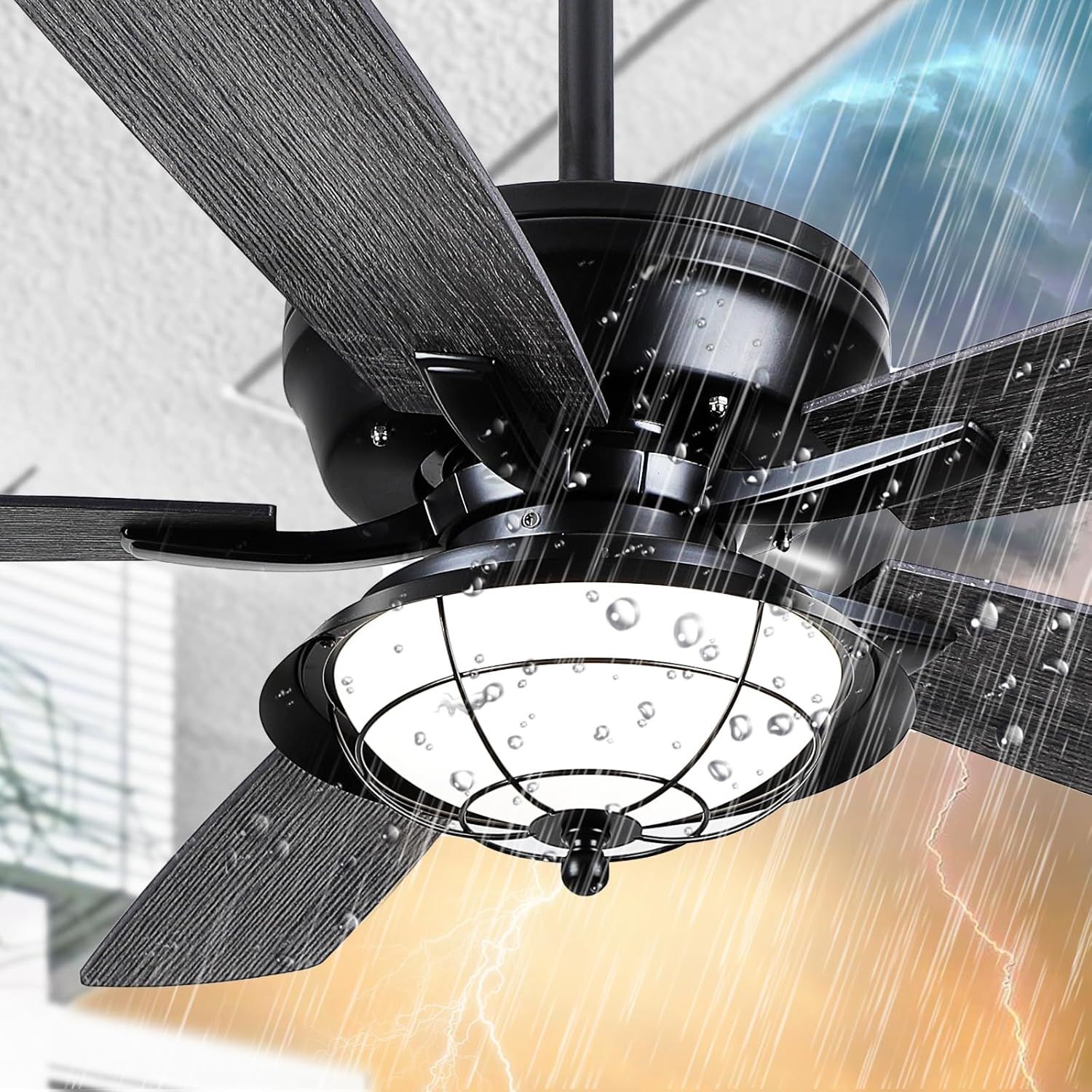 Asyko 52&quot; Ceiling Fan With Lights And Remote - Indoor/Outdoor Ceiling ... with regard to Quiet Waterproof Ceiling Fan For Outdoor Use