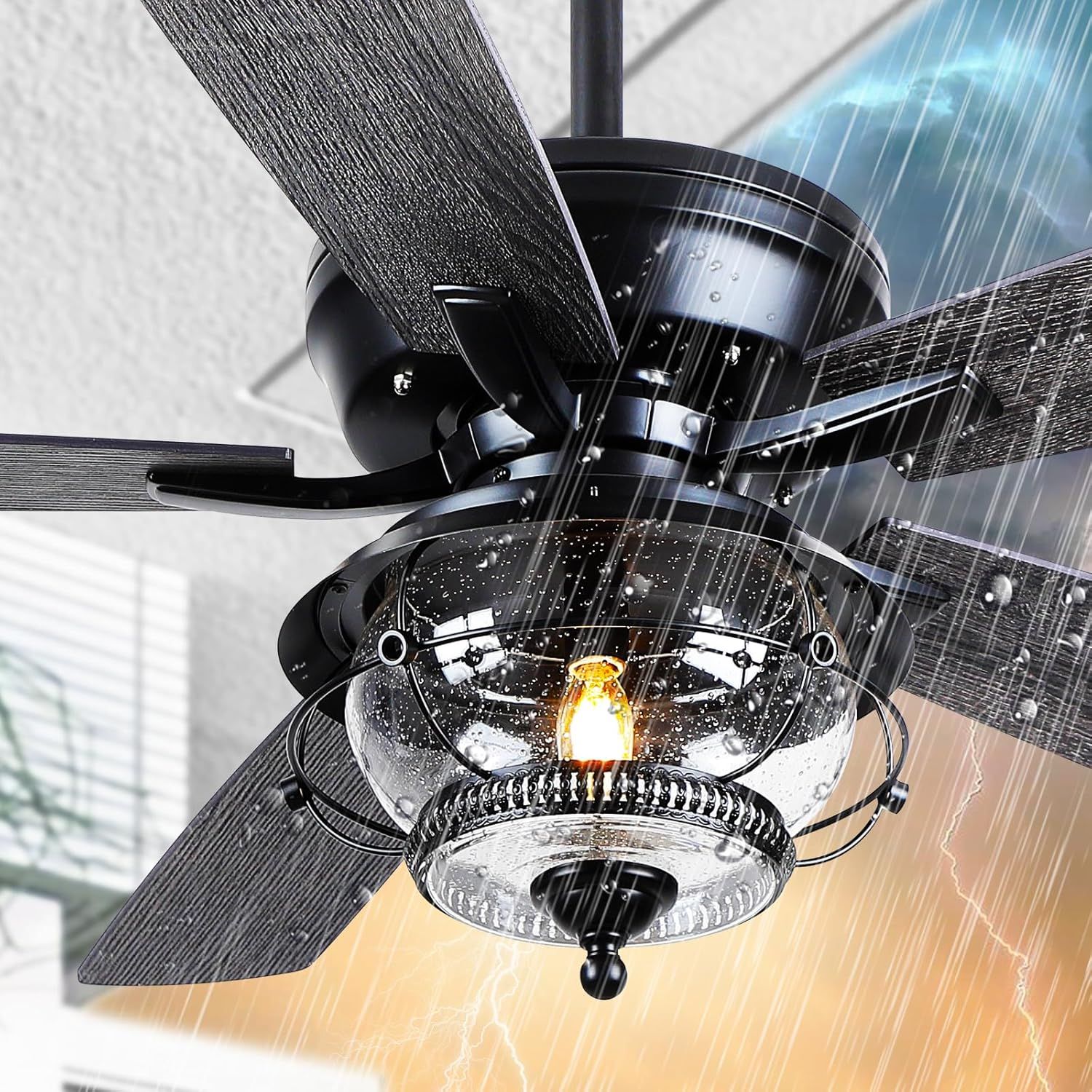 Asyko Outdoor Ceiling Fans With Light And Remote - 52 Inch Waterproof ... within Understanding weatherproof ceiling fan ratings for outdoor pool spaces