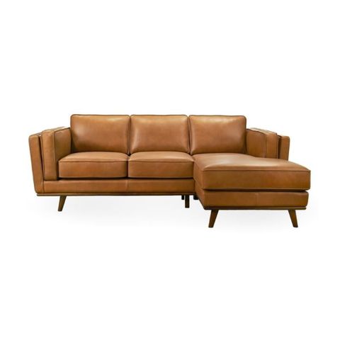 Augusta Mid Century Style Living Room Tan Genuine Leather Right ... throughout The Perfect Blend of Style and Durability The Augusta Couch