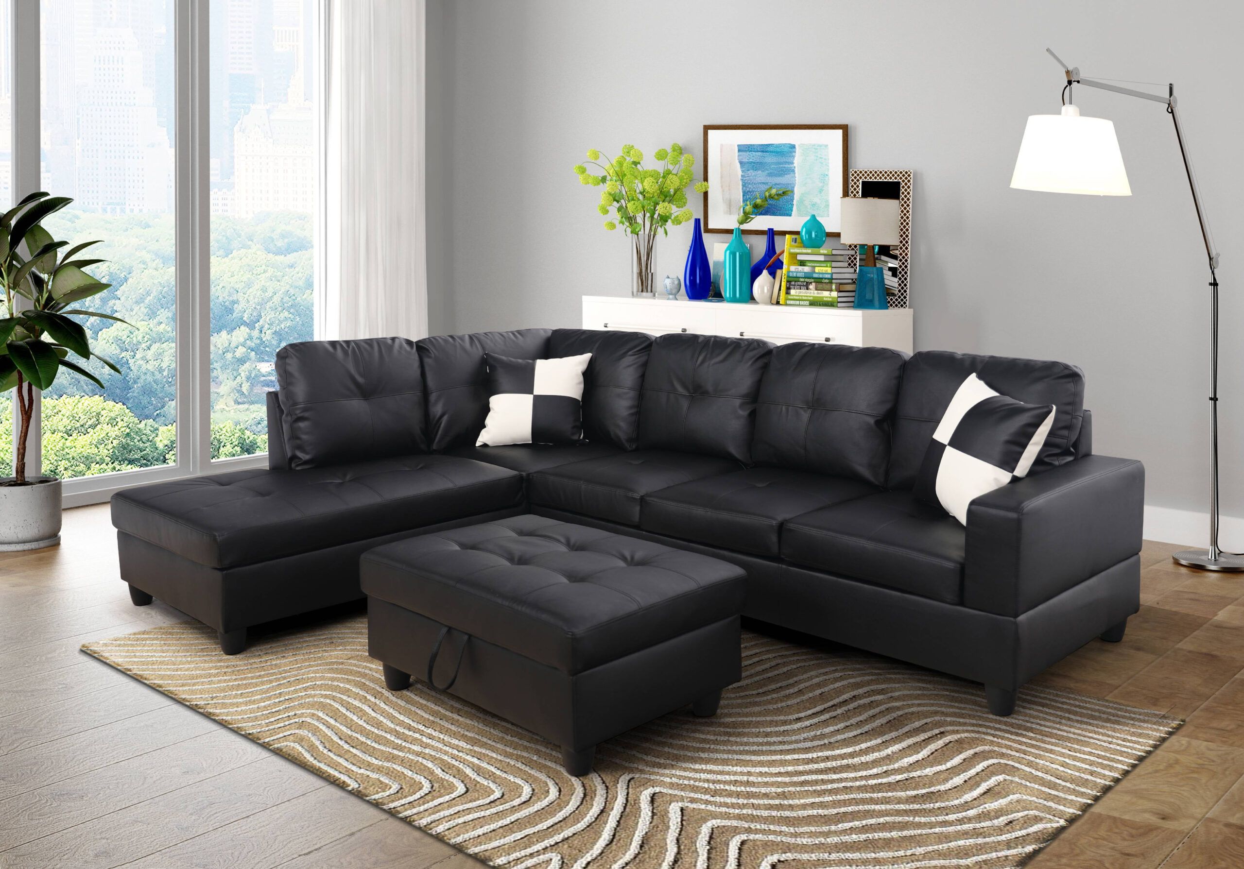 Aycp Furniture L Shape Sectional Sofa With Ottoman, Left Chaise, Black ... within Maximizing Your Room's Potential The Strategic Placement of an L-Shaped Sofa