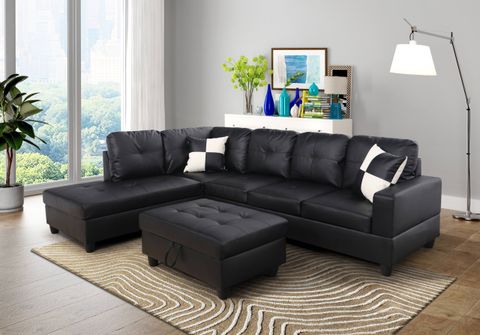 Aycp Furniture L Shape Sectional Sofa With Ottoman, Left Chaise, Black ... within Maximizing Your Room's Potential The Strategic Placement of an L-Shaped Sofa