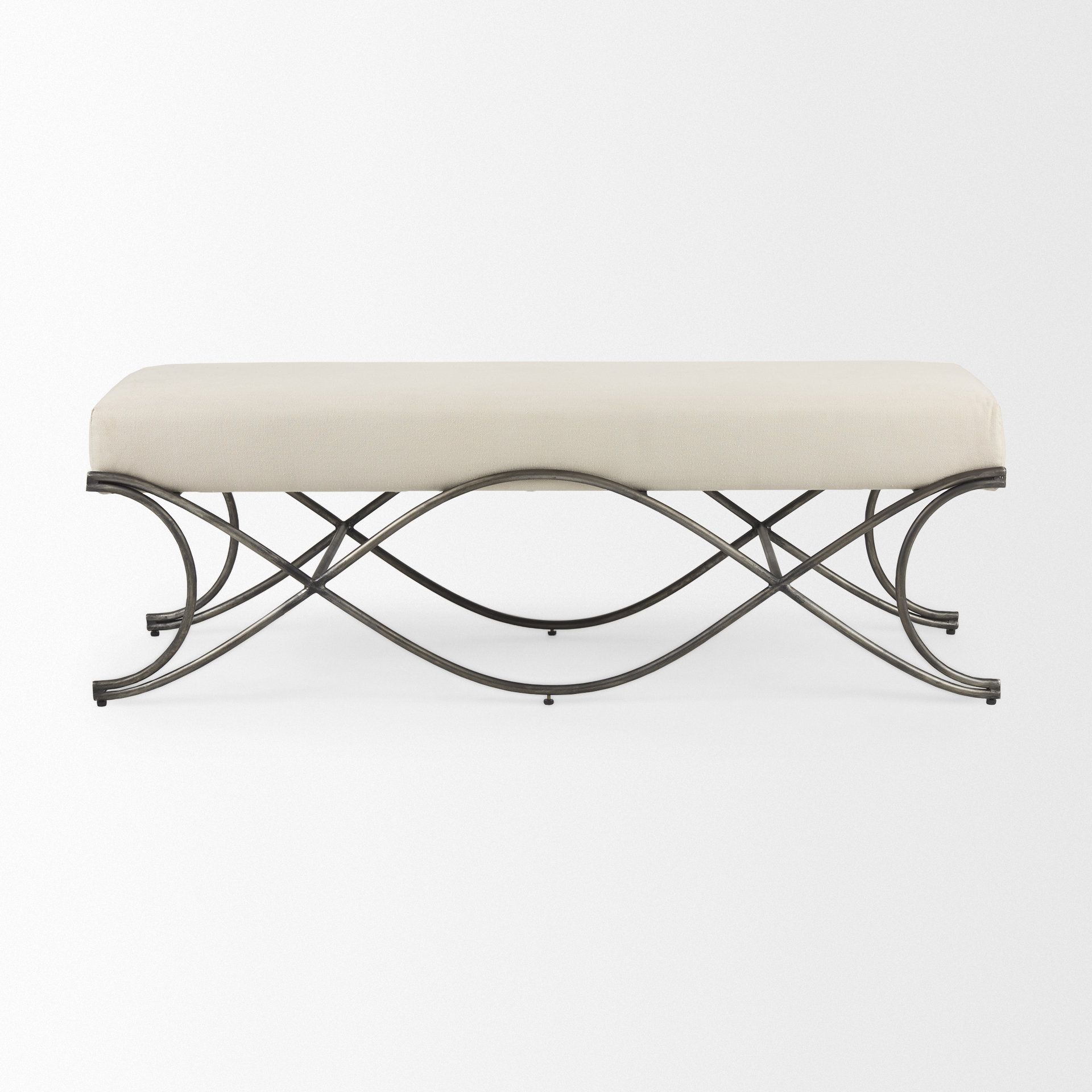 Ayla 55Lx17.6Wx18H Cream Fabric Seat With Antique Nickel Frame Bench ... regarding The Ayla Bench A Seamless Blend of Modern Style and Enduring Comfort