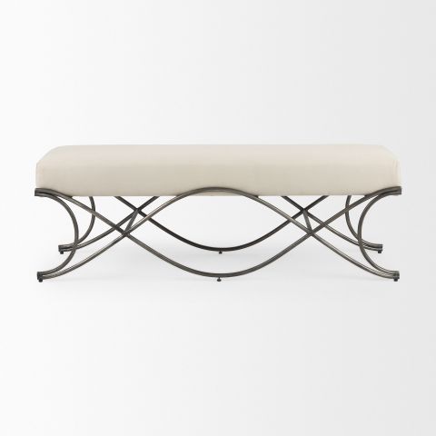 Ayla 55Lx17.6Wx18H Cream Fabric Seat With Antique Nickel Frame Bench ... regarding The Ayla Bench A Seamless Blend of Modern Style and Enduring Comfort