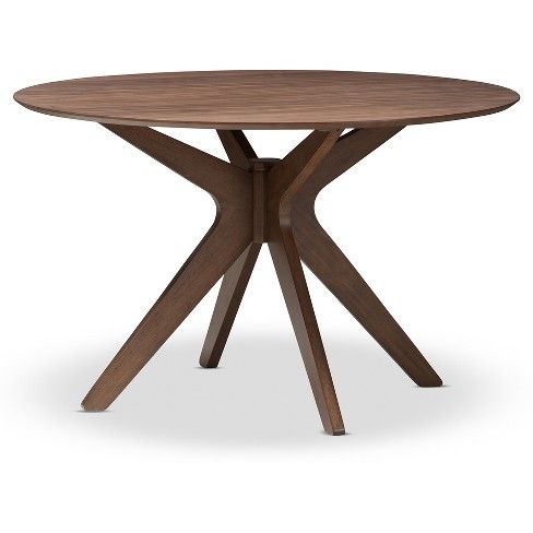 Baxton Studio Monte Mid-Century Modern Wood Finish 47&quot; Round Dining ... within Mid-Century Modern Glass Dining Table, Walnut