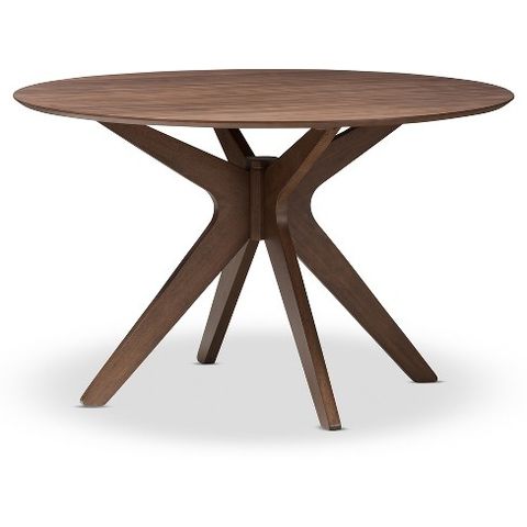 Baxton Studio Monte Mid-Century Modern Wood Finish 47" Round Dining ... within Mid-Century Modern Glass Dining Table, Walnut