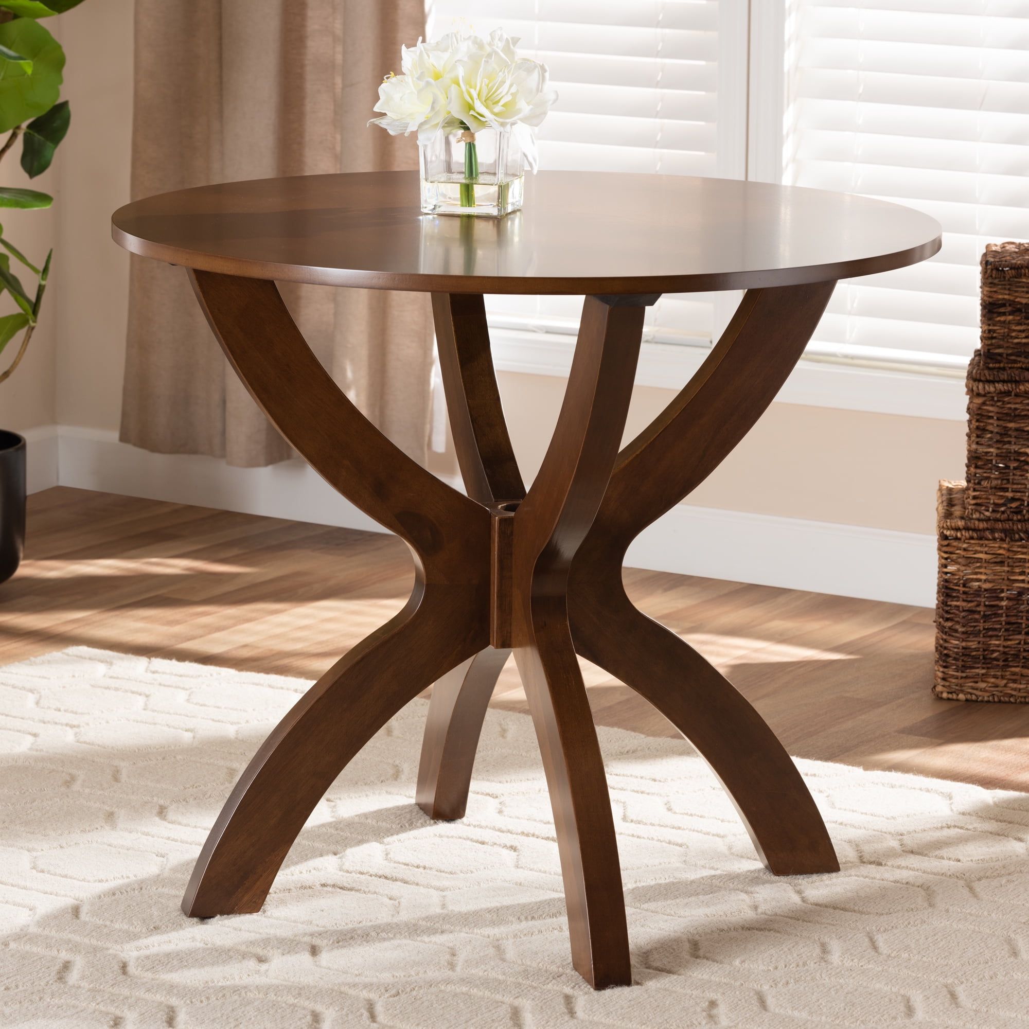 Baxton Studio Tilde Round Wood Dining Table - Walnut Brown - Walmart.com in Etiwanda 35&quot; Round Dining Table, Dark Brown