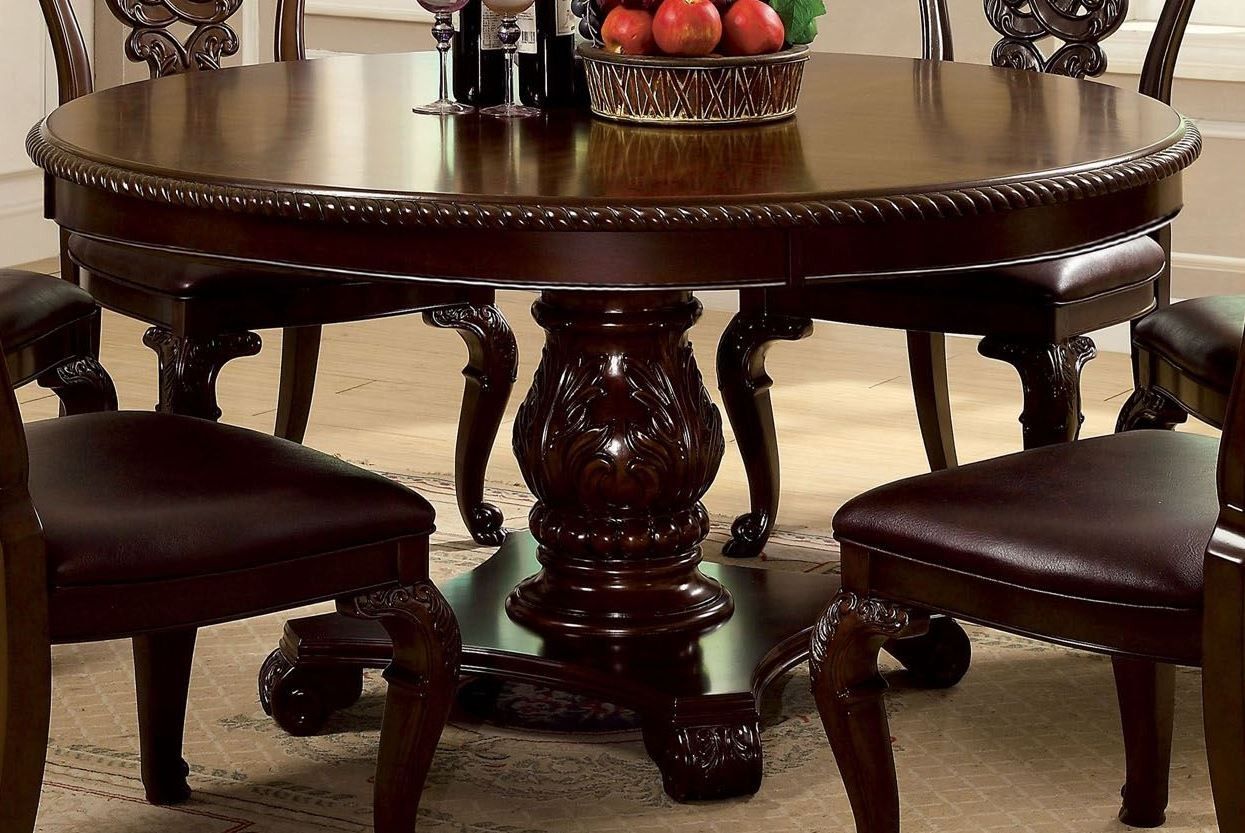 Bellagio Brown Cherry Round Pedestal Dining Table From Furniture Of ... intended for The Craftsmanship Behind the Evie 48&quot; Pedestal Dining Table in Antique Cherry