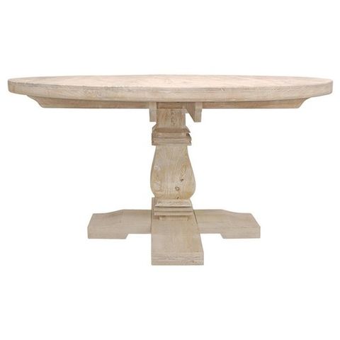 Benedict 58" Round Dining Table In Solid Mango Wood With Distressed ... for Benedict 58" Round Dining Table In Solid Mango Wood With White Wash Finish