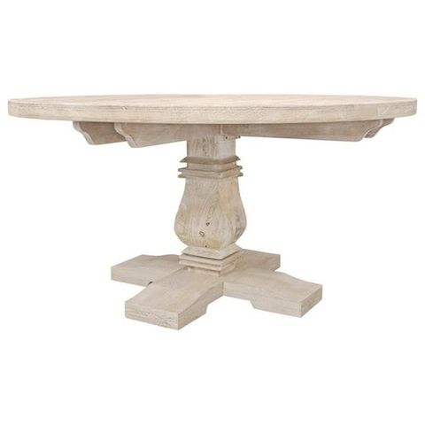 Benedict 58" Round Dining Table In Solid Mango Wood With Distressed ... with regard to Benedict 58" Round Dining Table In Solid Mango Wood With White Wash Finish