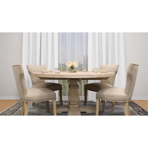 Benedict 58" Round Dining Table In Solid Mango Wood With Distressed ... within Styling Tips for Your Benedict 58" Round Dining Table