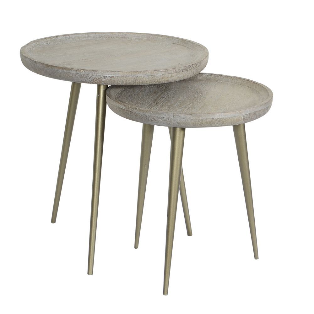 Bengal Manor Tray Top Nesting End Table 2-Piece Set with Beige Marble End Tables, 2-Piece Set, Oroa Dillinger