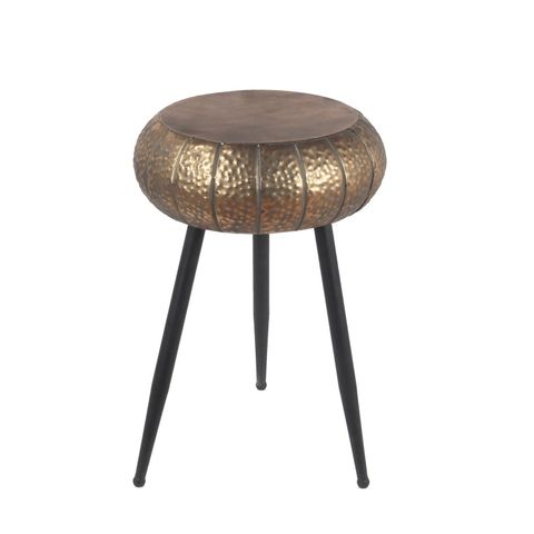 Benjara Round Top Accent Table With Tripod Base, Medium, Gold And Black ... intended for Homeroots Set Of 3 Brown Wood Round Top Accent Tables With Iron Nesting