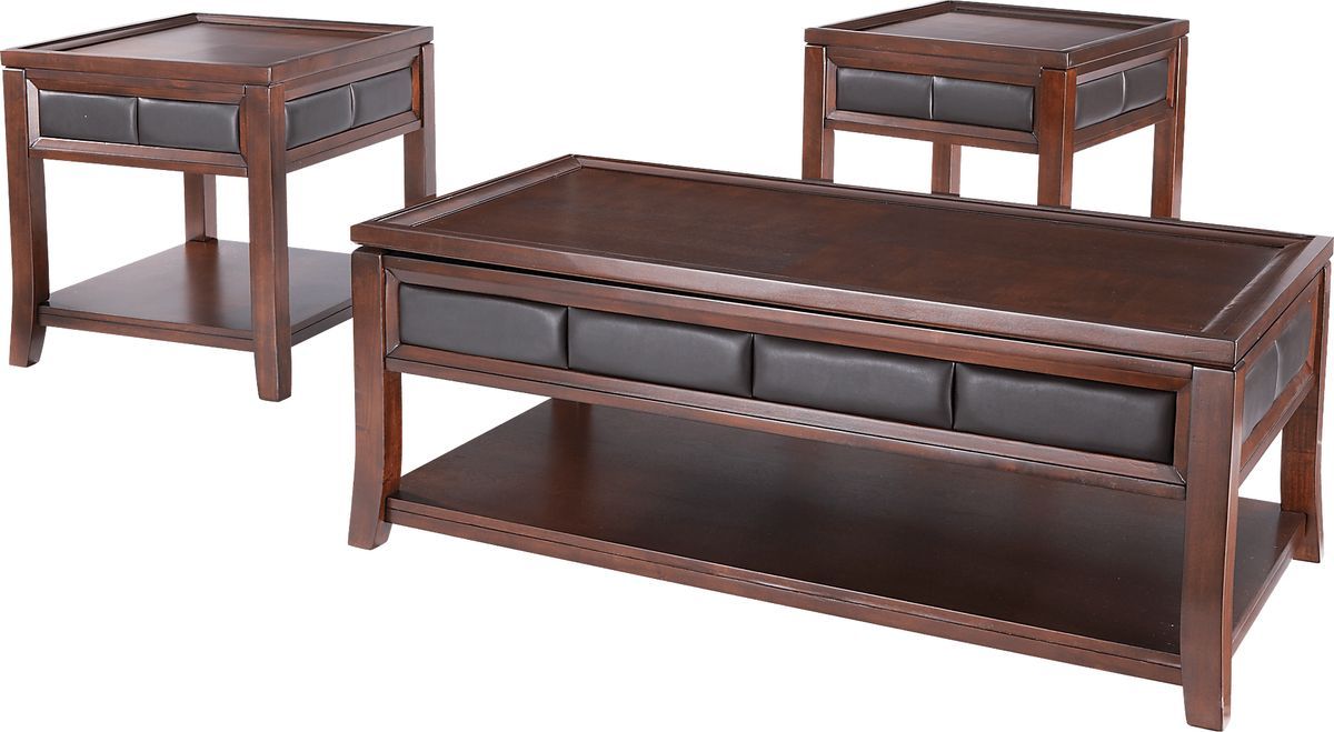 Benton Merlot Dark Wood 3 Pc Table Set | Rooms To Go throughout Discovering the Versatility of Dark Merlot Occasional Table Sets