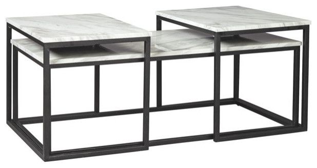 Benzara Bm226510 3 Piece Occasional Table Metal Frame, Marble Top ... in 3-Piece Table Set With Marble Top, Black