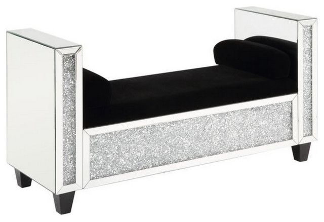 Benzara Bm251176 Mirrored Bench With 2 Pillows And Button Tufted Seat ... regarding Celeste Mirrored Bench - Silver