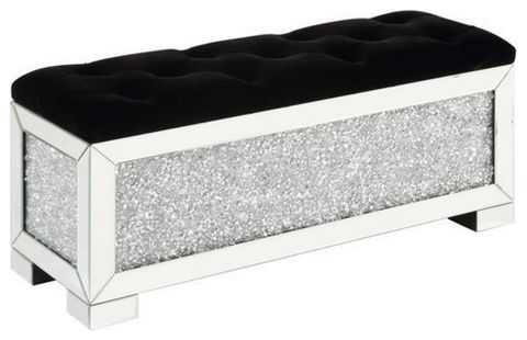 Benzara Bm251180 Mirrored Bench With Tufted Seat And Faux Diamonds ... in Celeste Mirrored Bench - Silver