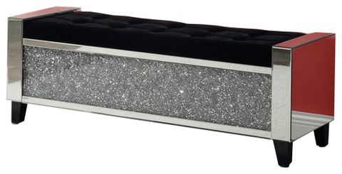 Benzara Bm251182 Mirrored Bench With Tufted Fabric Seat/Faux Diamonds ... with Celeste Mirrored Bench - Silver