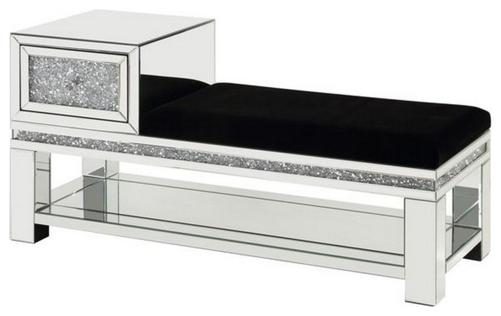 Benzara Bm251186 Mirrored Storage Bench With Faux Diamonds/Open Shelf ... in A Closer Look at the Celeste Mirrored Bench Silver A Designer's Perspective