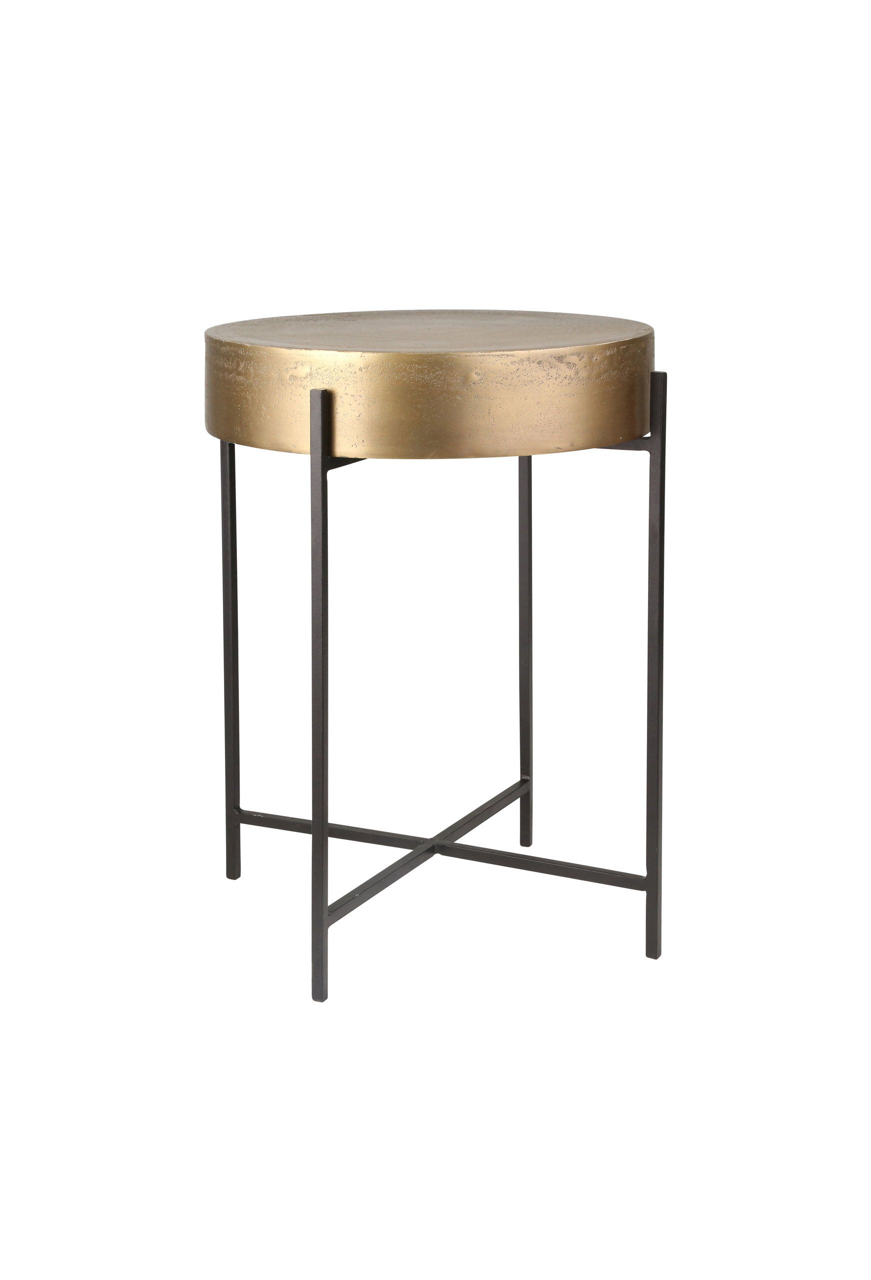 Benzara Metal Accent Table With Round Top And Tubular Base, Gold And ... pertaining to Benzara Bm158793 Fabric Bench With Metal Tubular Base, Gold And Black