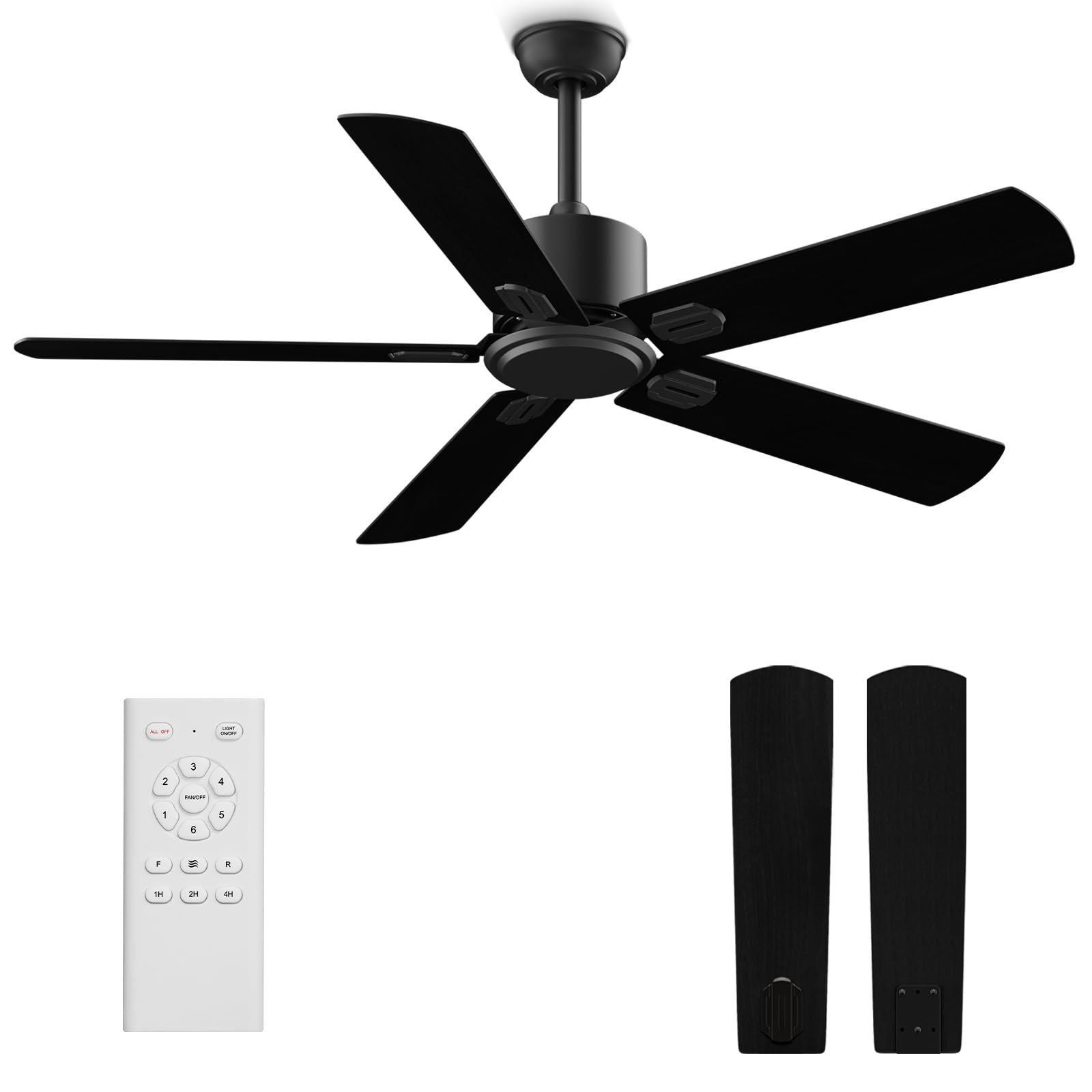Biukis Black Ceiling Fan With Remote: 52 Inch Ceiling Fans 6 Speed ... regarding The science behind reversible blade direction in outdoor ventilation systems