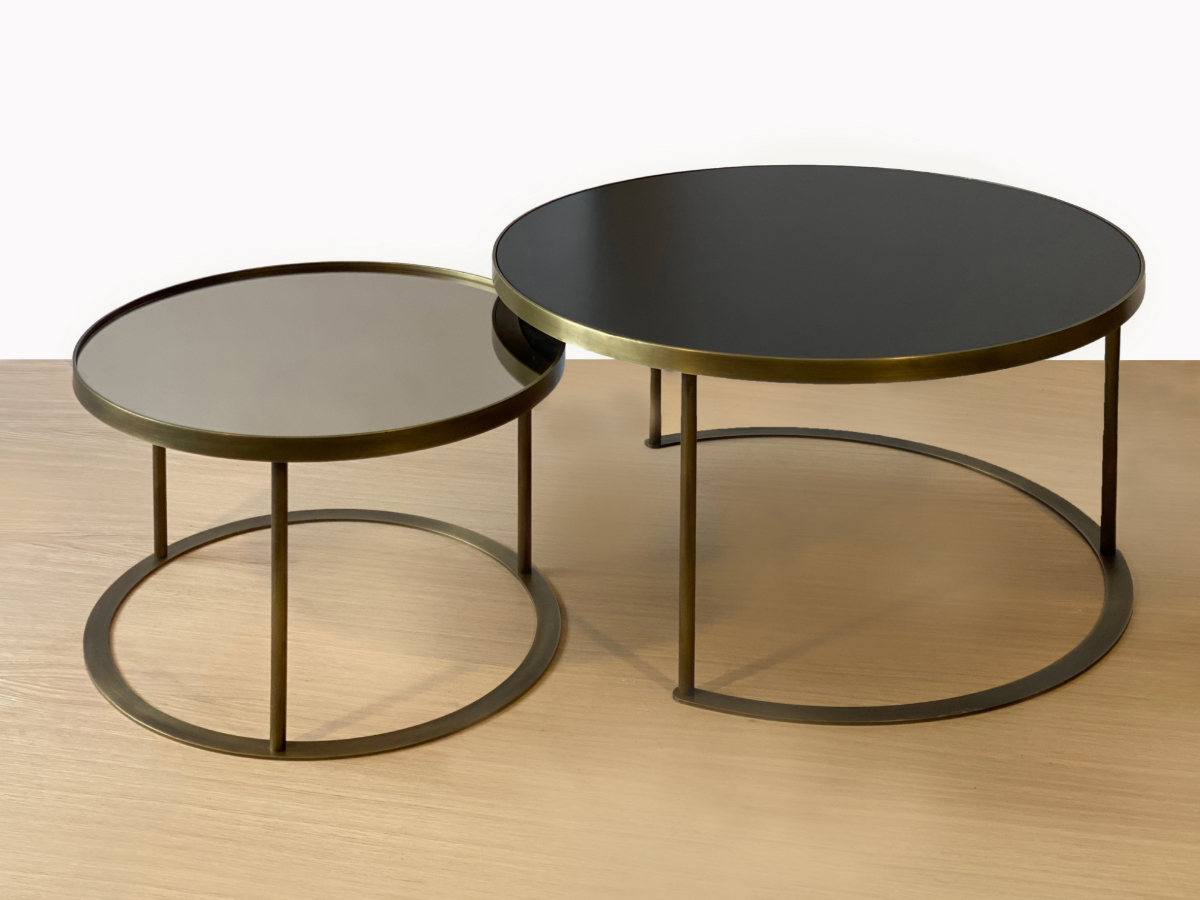 Black Lacquer And Bronze Mirror Top Antique Brass Coffee Table Set ... intended for Norden Coffee Table Set Black &amp; Bronze