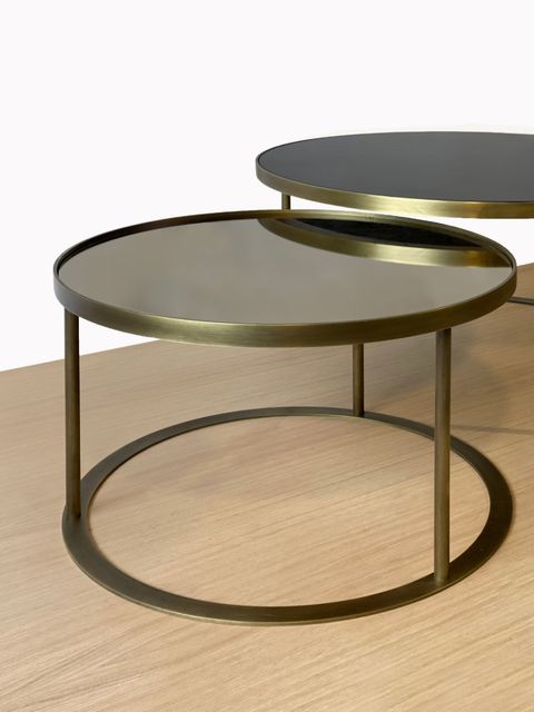 Black Lacquer And Bronze Mirror Top Antique Brass Coffee Table Set ... within Norden Coffee Table Set Black & Bronze