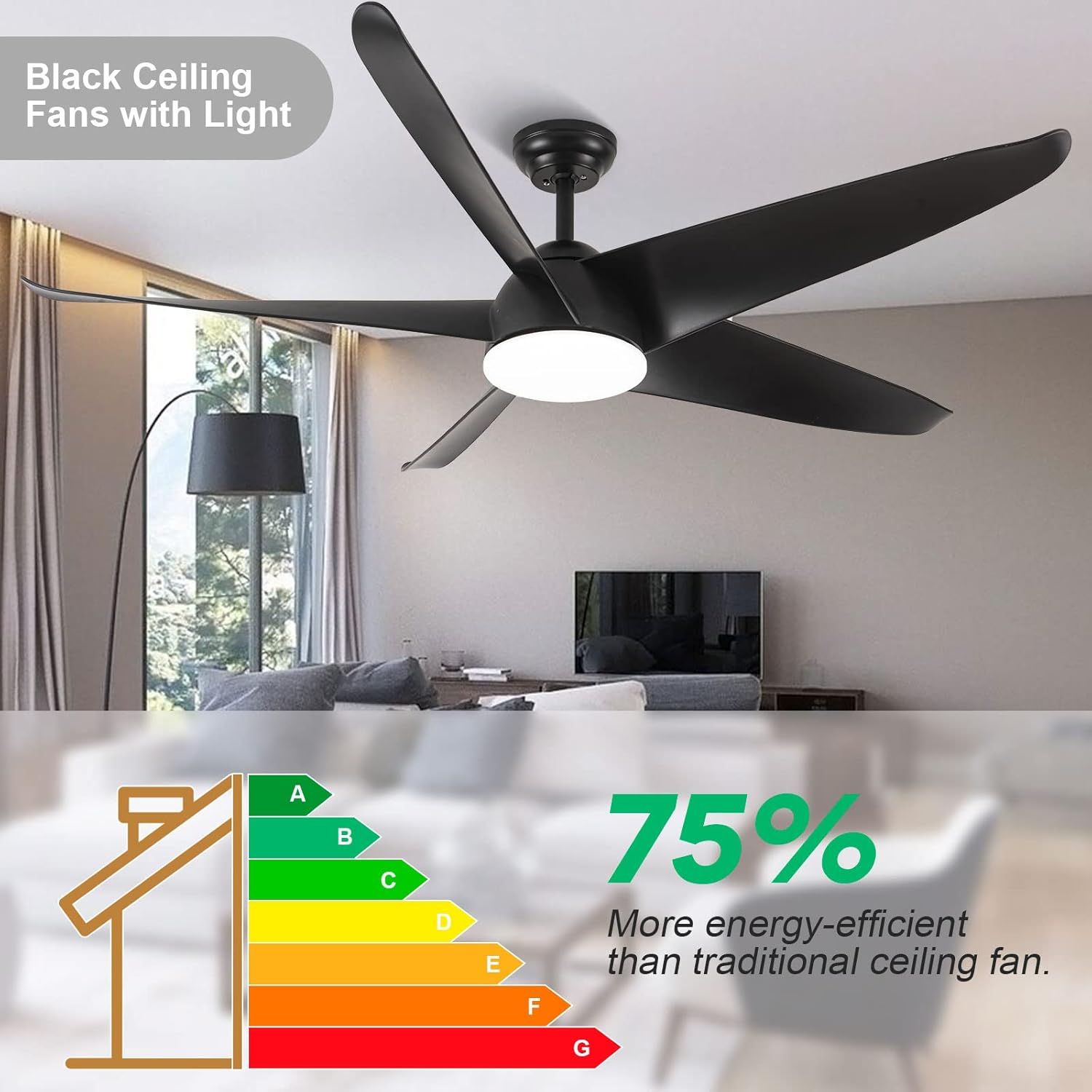 Black Outdoor Ceiling Fans With Remote And Light, 60 Inch Large Modern ... with Choosing the right quiet motor for your modern black outdoor ceiling fan installation