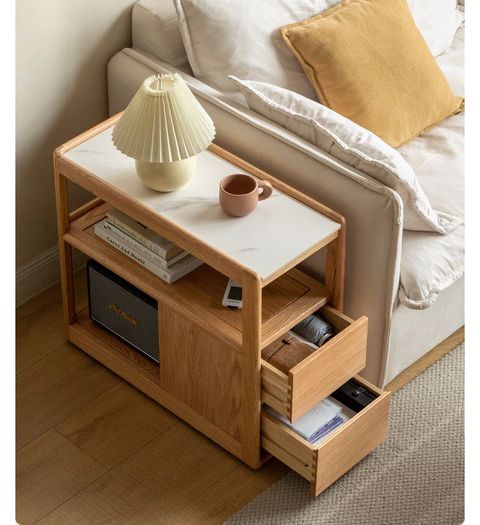 Black Walnut, Ash, Oak, Cherry Solid Wood Rock Plate Side Table Movable ... pertaining to Oak Solid Wood Rock Plate Coffee Table, Natural Wood / Cabinet + Slate Table