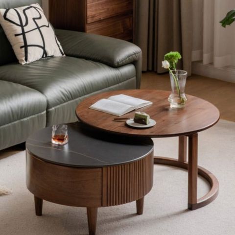 Black Walnut,Ash Solid Wood Combination Rock Plate Coffee Table ... intended for Oak Solid Wood Rock Plate Coffee Table, Natural Wood / Cabinet + Slate Table