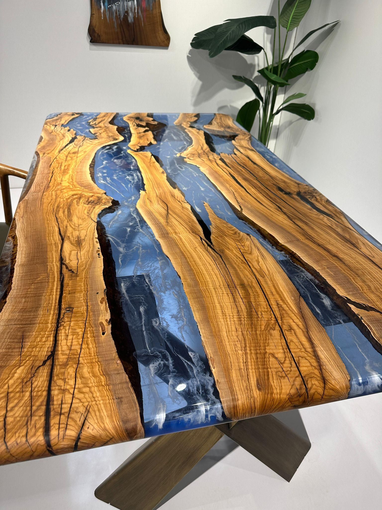 Blue Olive Epoxy Resin River Table - Dining Table - Custom Wood Table ... with Custom Wood Dining Table With Epoxy Resin