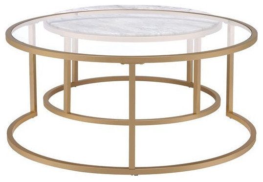 Bowery Hill 2 Piece Coffee Table Set In Faux Marble And Gold ... in Bowery Hill 2 Piece Marble Top Occasional Table Set In Espresso