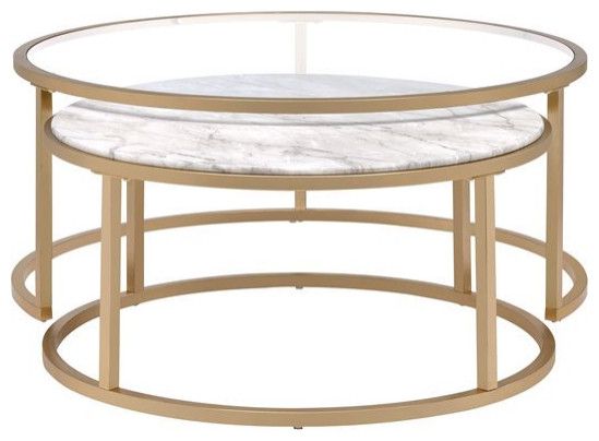Bowery Hill 2 Piece Coffee Table Set In Faux Marble And Gold ... intended for Transforming Your Room with the Stylish Bowery Hill Marble Top Set