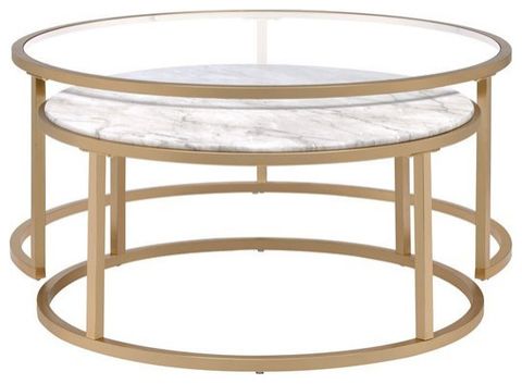 Bowery Hill 2 Piece Coffee Table Set In Faux Marble And Gold ... intended for Transforming Your Room with the Stylish Bowery Hill Marble Top Set