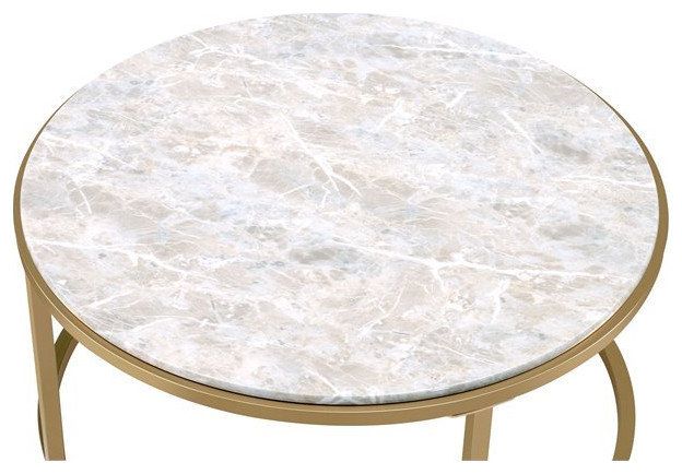Bowery Hill 2 Piece Coffee Table Set In Faux Marble And Gold ... intended for Transforming Your Room with the Stylish Bowery Hill Marble Top Set