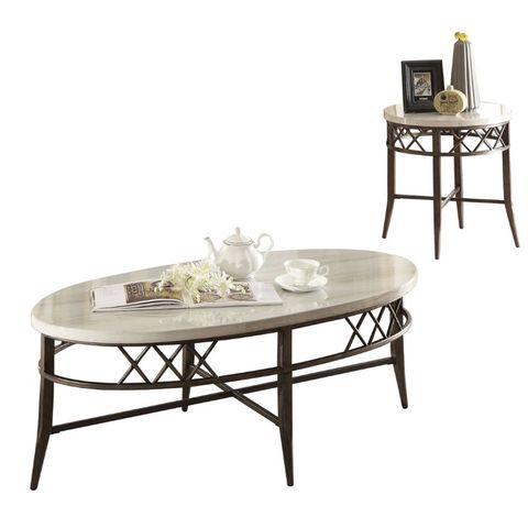 Bowery Hill 2 Piece Faux Marble Top Coffee Table Set - Walmart.com with Bowery Hill 2 Piece Marble Top Occasional Table Set In Espresso