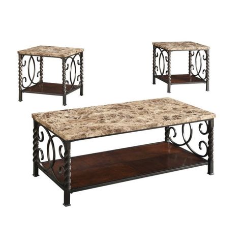 Bowery Hill 3 Piece Faux Marble Top Coffee Table Set In Brown - Walmart ... within Bowery Hill 2 Piece Marble Top Occasional Table Set In Espresso