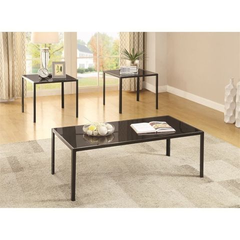 Bowery Hill 3 Piece Glass Top Coffee Table Set In Black - Walmart.com ... inside Bowery Hill 3-Piece Modern Metal Coffee Table Set In Matte Black