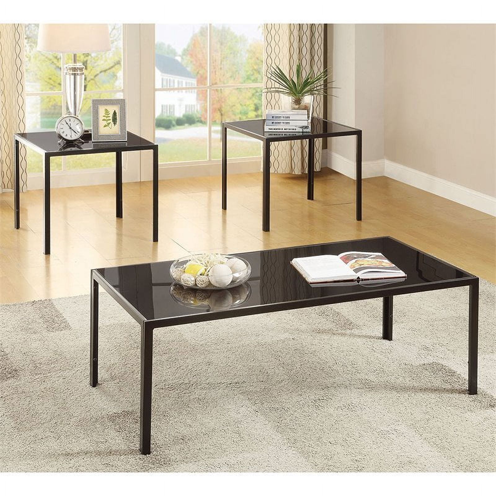 Bowery Hill 3 Piece Glass Top Coffee Table Set In Black - Walmart.com intended for Your Guide to Integrating the Bowery Hill Matte Black Coffee Table Set