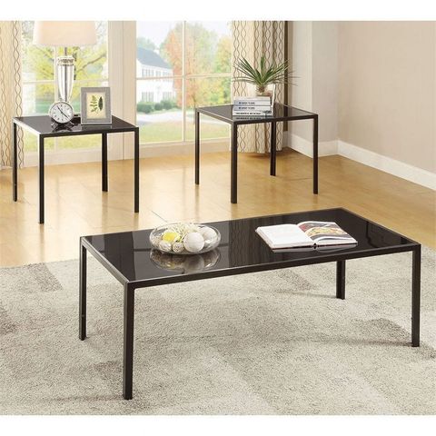 Bowery Hill 3 Piece Glass Top Coffee Table Set In Black - Walmart.com intended for Your Guide to Integrating the Bowery Hill Matte Black Coffee Table Set