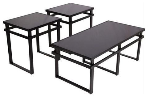 Bowery Hill 3 Piece Modern Glass Occasional Table Set In Black ... pertaining to Bowery Hill 3-Piece Modern Metal Coffee Table Set In Matte Black