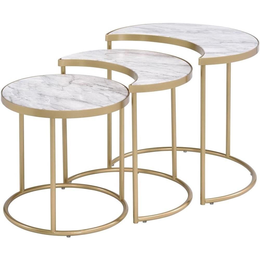 Bowery Hill Contemporary 3Pc Pack Nesting Tables In Faux Marble &amp; Gold - Walmart.com inside Bowery Hill Transitional Faux Marble Nesting Cocktail Tables In White
