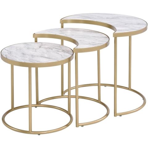 Bowery Hill Contemporary 3Pc Pack Nesting Tables In Faux Marble & Gold - Walmart.com inside Bowery Hill Transitional Faux Marble Nesting Cocktail Tables In White