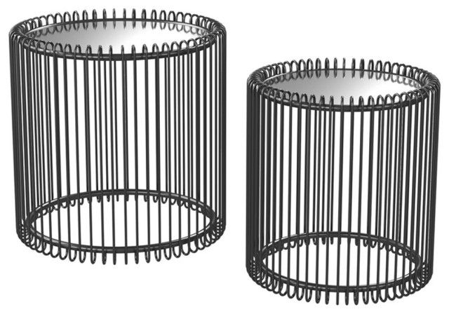 Bowery Hill Contemporary Metal 2-Piece Nesting Table In Black ... for Bowery Hill Contemporary Living Room Nest Pair Of 2 Round Tables